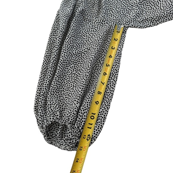 MAX STUDIO Blouse Polka Dot Eyelet V-Neck Balloon Sleeve Black White Size M - Picture 13 of 17